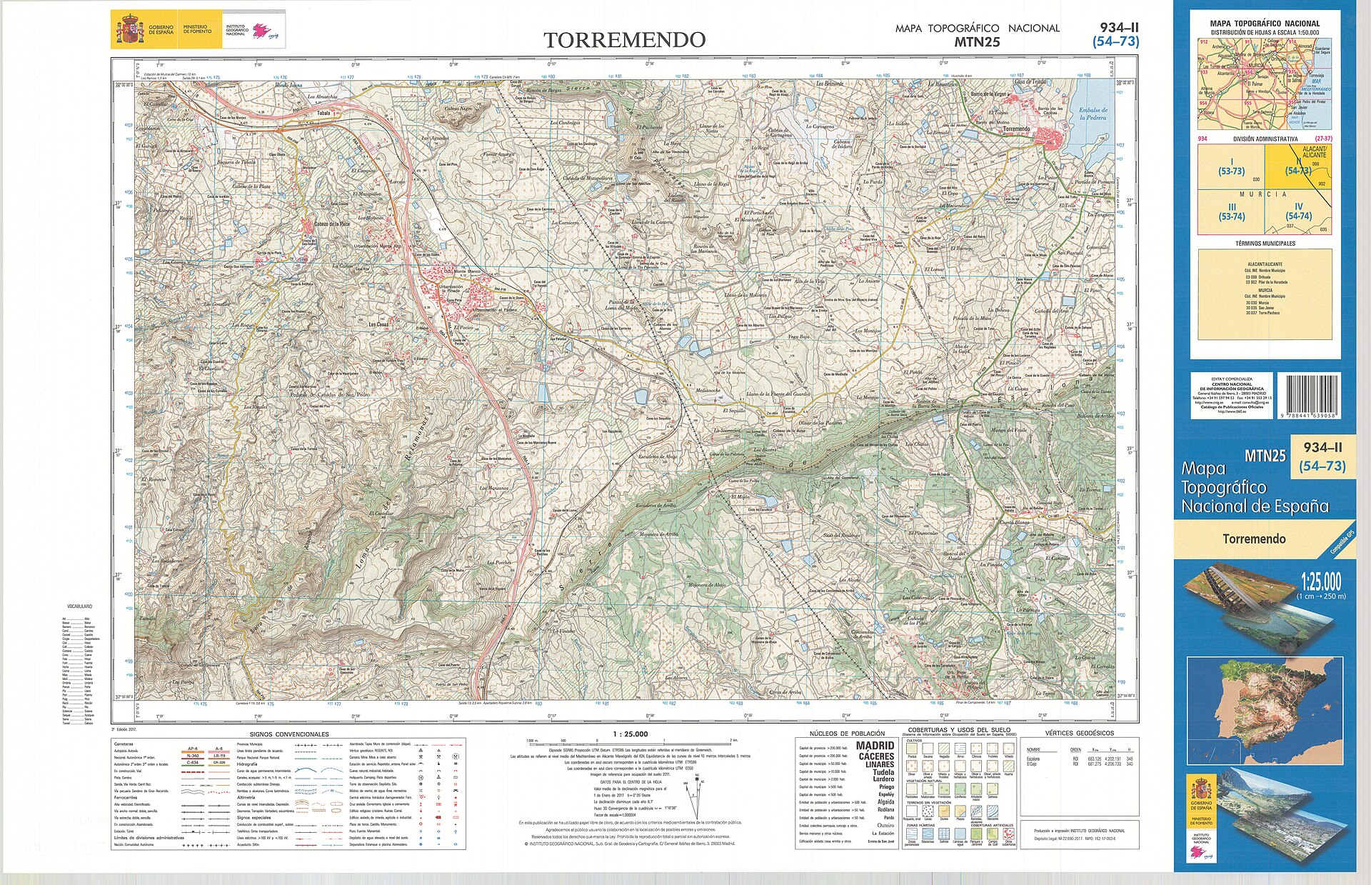 Torremendo, hoja MTN25 2017: mapa topográfico impreso con detalle de término