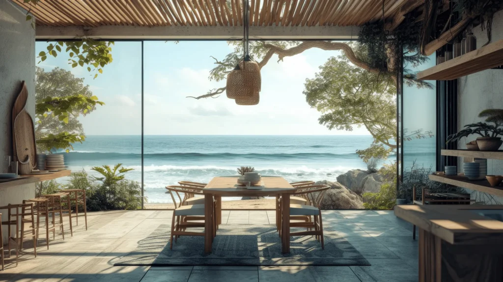 Interior de una casa con decoración y muebles de madera